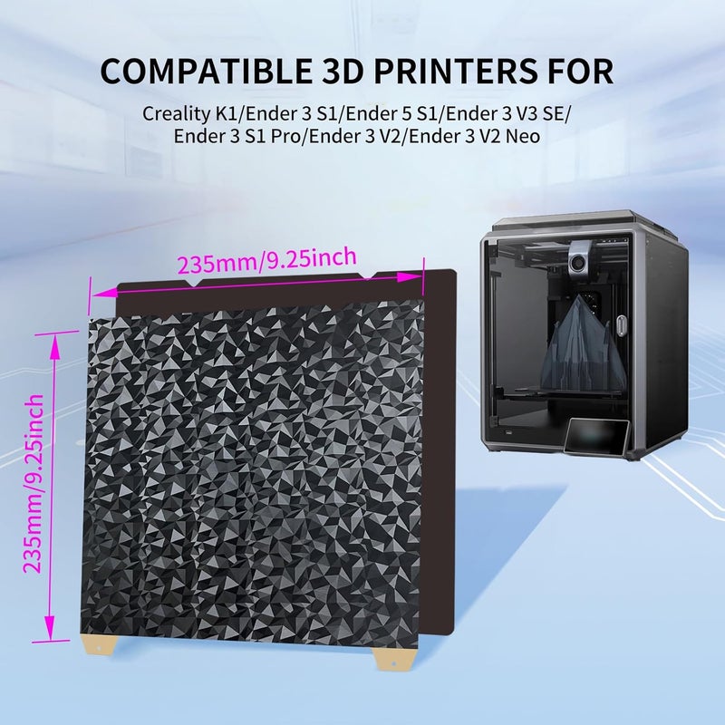 IdeaFormer-3D لوحة بناء مغناطيسية PEO PEI لطابعة Creality K1/K1 SE/K1C بحجم 235x235 مم، لوحة سرير فولاذية نابضة PEO بنمط ماسي لطابعة Ender 3 S1/Ender 3 S1 Pro/Ender 5 S1/Ender 3 V3 SE/KE/Ender 3 V2/Neo - Image 3